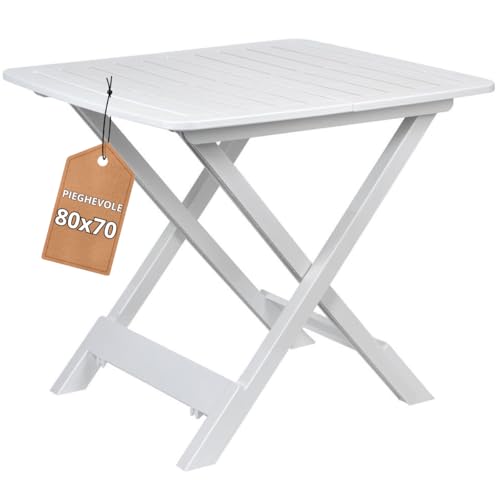 Tomaino - Tavolo Plastica Pieghevole - Tavolo Da Giardino Salvaspazio Richiudibile 79x70x72 cm - Interno, Esterno, Campeggio (Bianco)