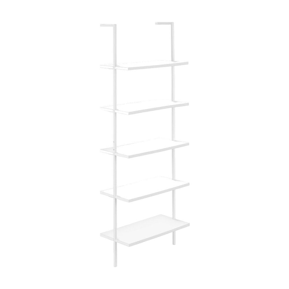 Metal Frame Particle Board Bookcase 5-Tier Ladder Shelf by Furnifact – Metal, White