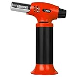 Sondiko Butane Torch Lighter, Refillable Kitchen Torch with Safety Lock and Adjustable Flame for Desserts, Creme Brulee, and Baking, Orange