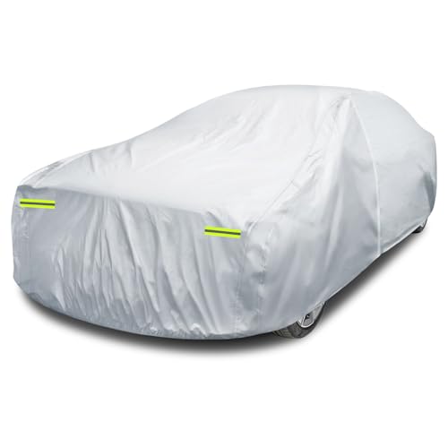 Image of 6 Layers Car Cover Waterproof All Weather for Automobiles, Size A4 Universal Fit for Dodge Charger, Lincoln Mkz, Rain Sun Hail Protection with Door Zipper (199-208 inch), Silver