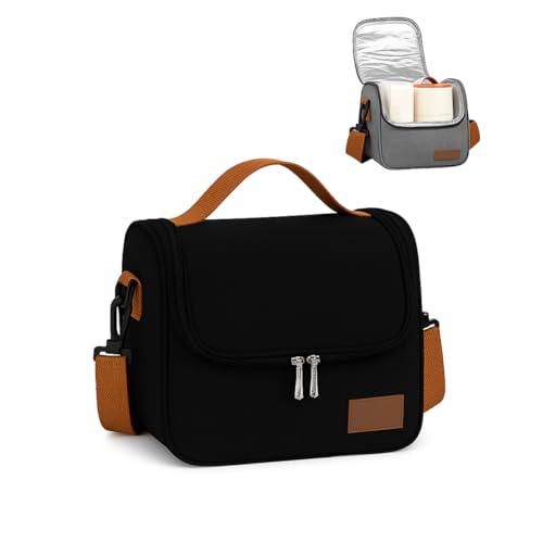 Bolsa Térmica Isotérmica Marmiteira Lancheira Bolsa de Mão e Ombro Para Marmita Almoço Trabalho Academia Escola Passeios Viagens Piquenique Impermeável Oxford com Alça Removível 6,7L (Preto)