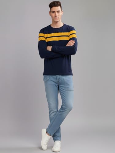 LEOTUDE Men's Full Sleeve Regular Fit Tshirt, Round Neck Cottonblend T-Shirt (Color Multicolor)