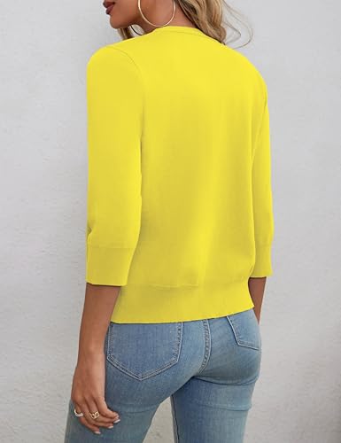 a.Jesdani Shrugs for Women Lightweight 3/4 Sleeve Open Front Yellow Cropped Cardigan Sweaters,L3