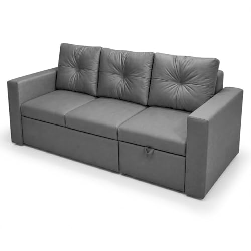 Image of FURNY Tira 4 Seater RHS Lounger Sofa Cum Bed (Dark Gray) with Pull-Out Function | Luxury Velvet Suede Finish | Durable Comfort | Ideal for Living Room