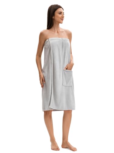 Image of Towel Wrap For Women After Shower,Plush Bath Robe Female,Sauna Spa Wrap Around Towels With Pockets