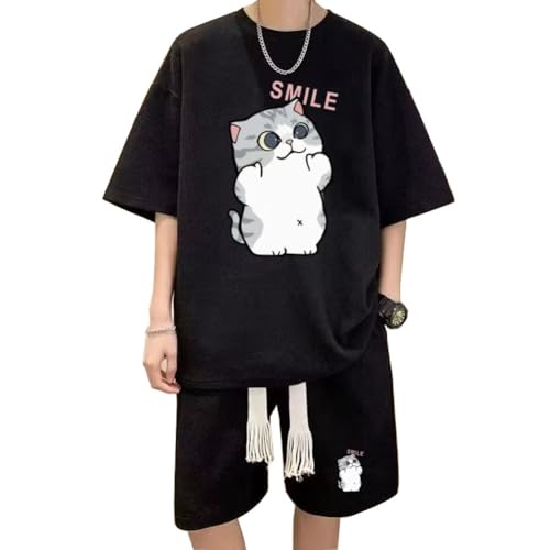 [BUTMYJ] �ĕ� �����Yt�V���c ���� �㉺�Z�b�g �������W���[�W �㉺�X�E�F�b�g�g�b�v�X �n�[�t�p���c �V���b�g�p���c 2�_�Z�b�g�����L�ƌ��̕� ���K�X�|�[�c�E�F�A �Z�b�g�A�b�v -black-XL