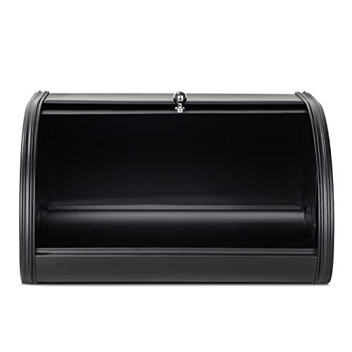 Hossejoy Metal Bread Box, Countertop Bread Storage, Bread Boxes with Roll Top Lid, Bread Bin Container Holder, Breadbox Holds for Your Kitchen Counter (Black)
