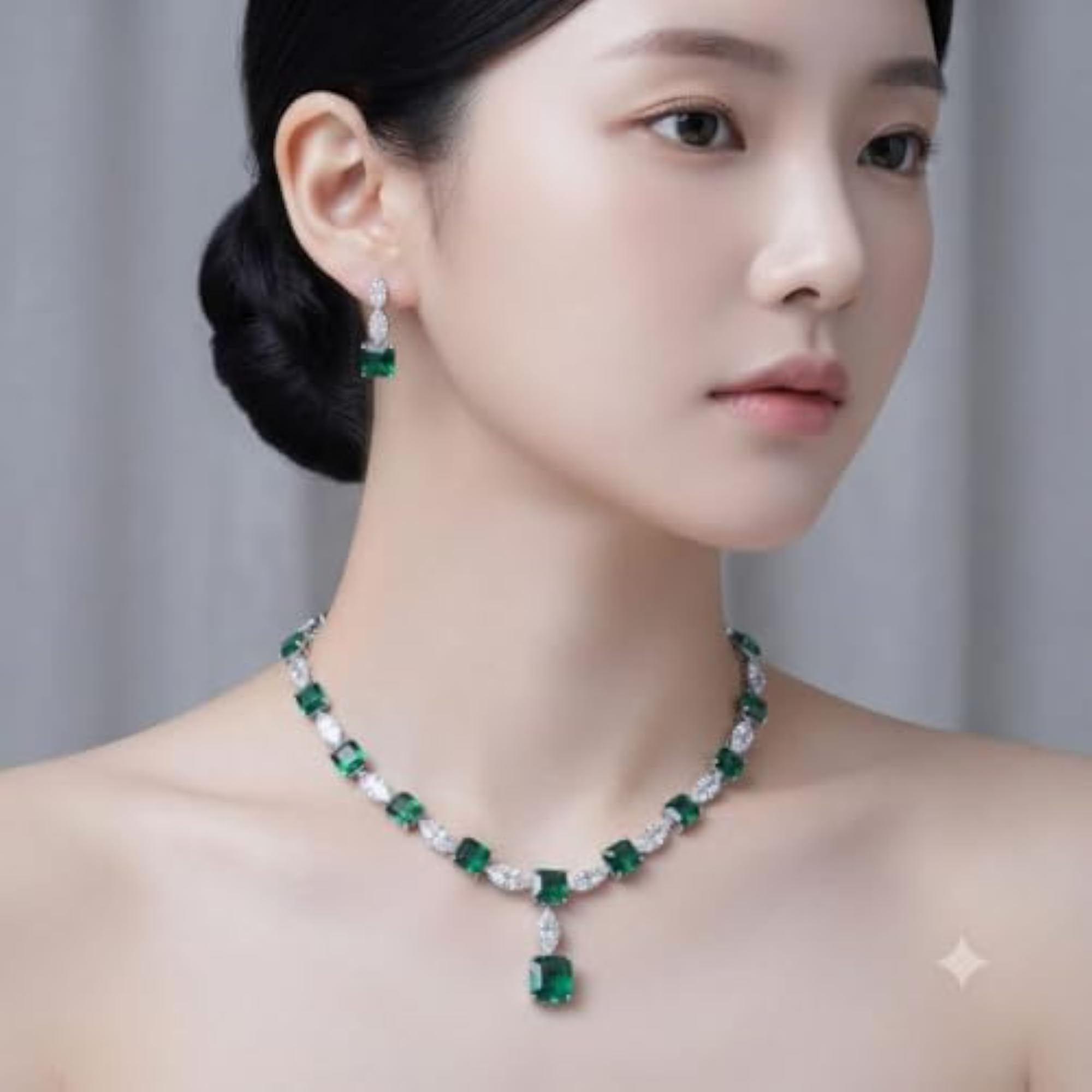 Women's Solitaire Pendant Necklace & Drop Earrings Set, Elegant Gift