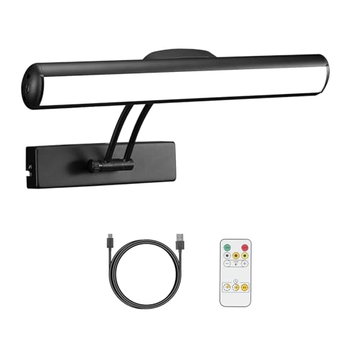 Image of Wireless LED Picture Light with Remote, Rechargeable Battery Painting Light, Dartboard Light Metal Art Lights, 300LM Brightness Adjustable Highlight Display Lamp for Frame Portrait