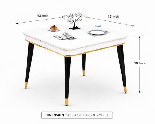 Image of WOODEN SPACE 4 Seater Wooden Dining Table Set | Urban Marble Top Dining Table with Chairs for Dining Room & Kitchen (Modern Classic Printed Pink) (42 x 42 x 30 inch)