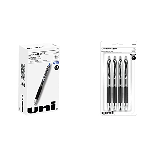uniball Gel Pens, 207 Signo Gel with 0.5mm Micro Point, 12 Count, Blue Pens are Fraud Proof & uniball Gel Pens, 207 Signo Gel with 0.7mm Medium Point, 4 Count, Black Pens are Fraud Proof