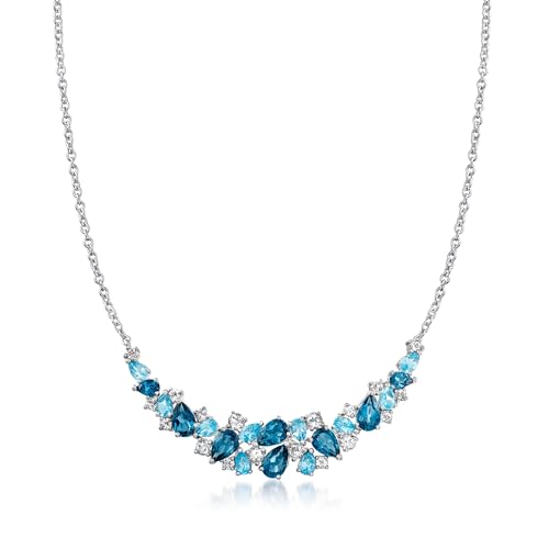 Ross-Simons 12.25 ct. t.w. London, Swiss Blue and White Topaz Collar Necklace in Sterling Silver
