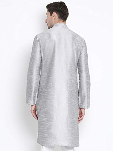 Image of VASTRAMAY Men's Grey Silk Blend Kurta - Comfortable Fit, Mandarin Collar, Full Sleeve - Perfect for Festive, Party