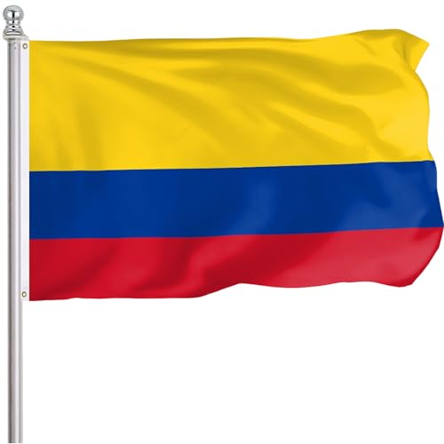 FLGCLUB Colombia Colombian Flag 3x5 Ft Outdoor Vibrant Color Fade Resistant Colombia Flags Polyster Double Stitched Colombian National Flag Canvas Header and Brass Grommets