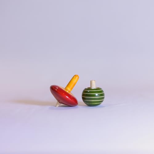 Image of Wooden Magic Finger Spinning Top Combo Pack of 2 nos (Buguri, Lattu) Multicolors - Non Toxic Desi Channapatna Hand Crafted, Indoor Toys,Bongaram, Traditional Toys for Kids.