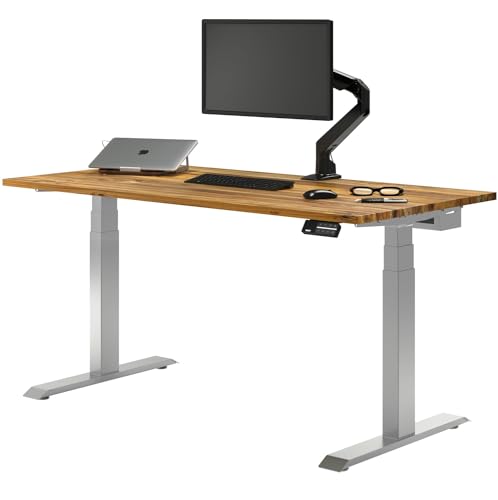 Image of Desky Dual Hardwood Sit Stand Desk - Electric Standing Desk - Dual Motor,3 Stage Adjustable Height Desk - Solid Wood Whole-Piece Top - Standing Desk with Cable Management