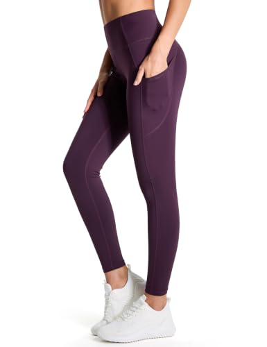 Image of THE GYM PEOPLE Thick High Waist Yoga Pants with Pockets, Tummy Control Workout Running Yoga Leggings for Women