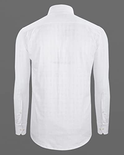 Image of FRENCH CROWN Men's White Linen Regular Fit Textured Full Sleeves Casual Shirt