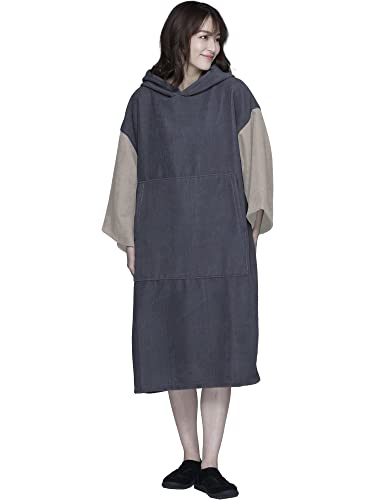 PONTAPES(ポンタペス) お着替え タオルポンチョ サーフポンチョ PPON-510 ダークグレー×カーキ メンズ レディース サーフィン ビーチタオル サウナポンチョ お着替えポンチョ ラップタオル プール アウトドア