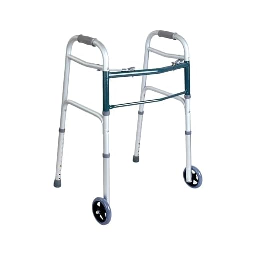 Ausilium Folding Aluminium Walker with 2 Wheels and 2 Legs Height Adjustable - Weight 2.4 kg