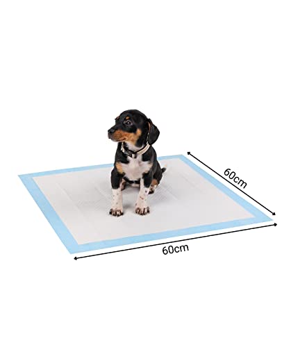 lionto Welpenunterlagen, 6-lagige Trainingspads für Hunde mit Klebestreifen, 50 Stück 60x60 cm, auslaufsicher und strapazierfähig Dank hoher Saugfähigkeit für kranke und inkontinente Tiere, blau/weiß