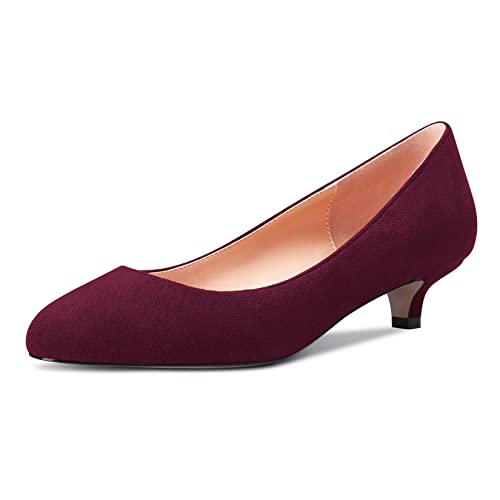 Castamere Women Girl Stiletto Low Kitten Heel Round Toe Slip-on Pumps Classic Cute Office 1.4 Inches Heels