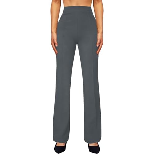 Womens Straight Leg Dress Work Pants High Waist Stretchy Business Casual Pants Office Trousers Slacks Grey X-Large