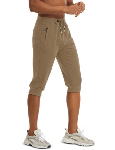 MAGCOMSEN Men's 3/4 Jogger Capri Pants with Zipper Pockets Knee Length Running Training Workout Shorts3