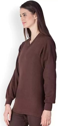 Image of Alfa Women's V-Neck Full Sleeves Thermal Top | Soft Cotton Winter Wear Inner Top for Cold Weather Protection