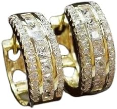 Silversea store 1.35 Ct Princess Cut Diamond Clip On Huggie Hoop Earrings For Women's 14K Yellow Gold Finish 925 Sterling Silver