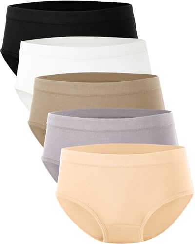 BAMBOO COOL Womens Underwear, Moisture-Wicking Briefs, Soft and Breathable Panties, Mid Waist, 5-Pack