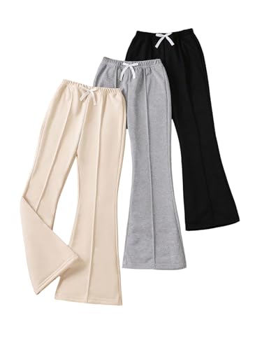 SHENHE Girl's 3 Pack Sweatpants Flare Leg Elastic Waist Athletic Sweatpants Workout Active Pants