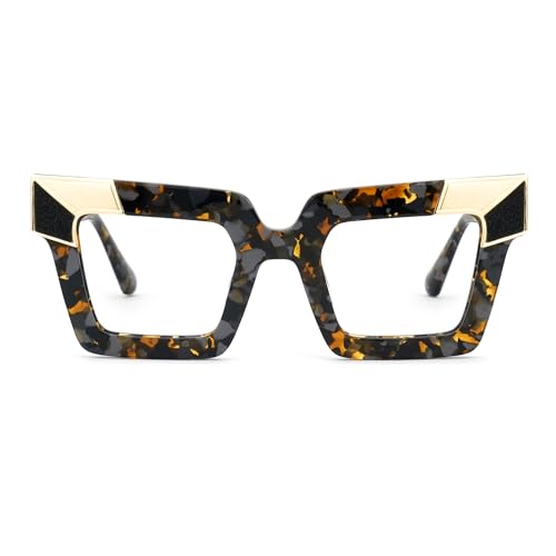 Image of Zeelool Sqaure Glasses Frame for Women, Acetate Stylish Eyeglasses Frame with Non-prescription Clear Lenses ZJGA675299-03 Tortoise