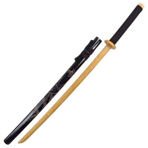 Amecke 全竹製 居合道 木刀 帯鞘 102cm 竹刀 居合 剣道 練習 実戦訓練 耐久性 二重構造竹刃 サムライソード トレーニング練習 スパーリングに特化した (D)