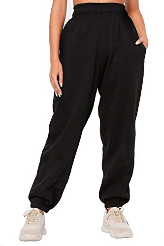 MISS BOHO CHIC Women Fleece Casual Oversized Jogging Joggers Ladies Cuffed Tracksuit Bottoms (Black, M/L)