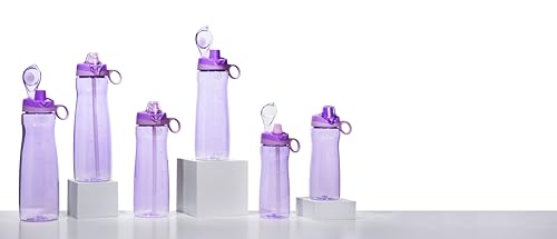 Image of Pogo Plastic Water Bottle with Soft Straw Lid and Carry Handle, BPA Free, Dishwasher Safe, 18oz, Lilac