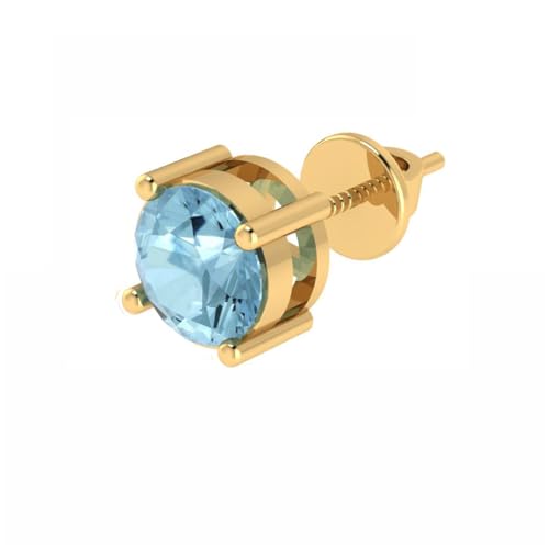 Image of Single Stud For Men & Boys | Gold Plated Pure 925 Sterling Silver Earring | 6mm X 6mm Round Shaped Gemstone Single Screwback Stud | Gift for Men & Boys | Model ERSMY00935