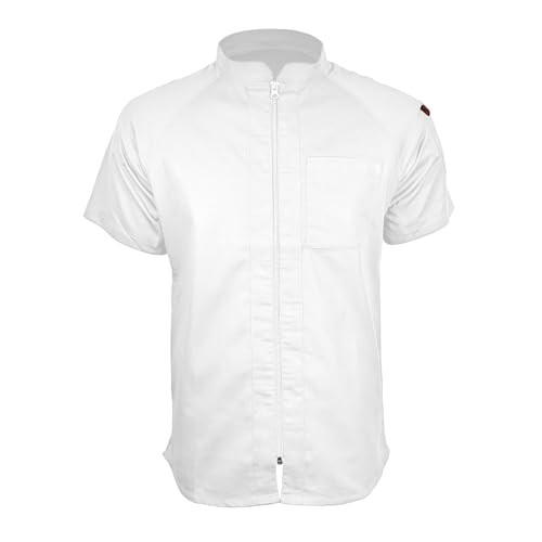 ChefsCloset Seneca Men's Short Sleeve Chef Coat – Professional Mens Chef Jacket for with Center Zipper and Mesh Panels (White, Large)