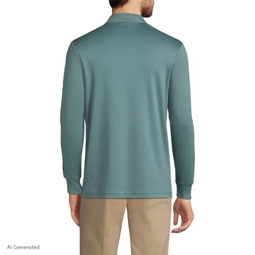 Camiseta Polo para Hombre de Lands' End, Mangas Largas, Algodón Supima Estadounidense, Cuello Elevado, Corte Tradicional, Estilo Casual de Negocios miniatura 2