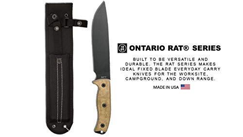 Faca de lâmina fixa Ontario Knife Co. 8668 RAT-7 17,78 cm ponta de queda 1095 lâmina de aço carbono