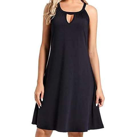 Valpeak Halter Dresses for Women Beach Casual Floral Sun Dress Sleeveless Summer Midi Tank Dress Coverup UPF50+ (Black,S) Cover