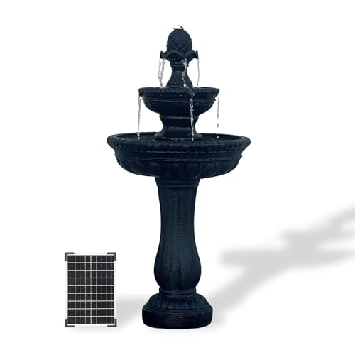 XBrand 39' 2-Tier Outdoor Freestanding Solar Water Fountain - Classic Design, Black Resin Bird Bath with Pump - Ideal for Yard, Lawn and Garden, Porch Décor