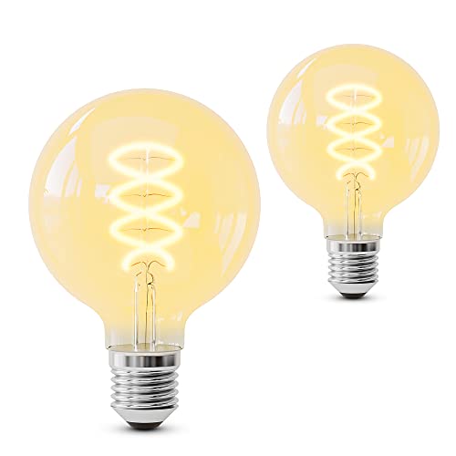SSC-LUXon 2 Stück LUBI Design Retro LED Glühbirne E27 Globe mit Vintage Filament - Leuchtmittel dimmbar 3,5W extra warmweiß Ambiente Cover