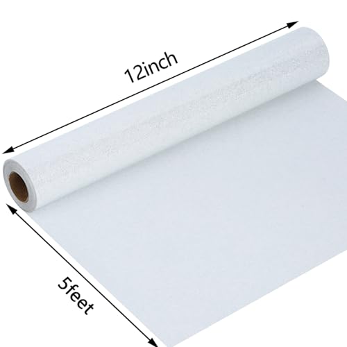 Image of Guangyintong Heat Transfer Vinyl Glitter HTV Rolls, 12 inch x 5ft White Iron on Vinyl for T Shirts, Easy to Cut & Weed for Heat Vinyl DIY Design