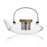 OGO LIVING - Théière en verre 500ml - 7912107 - idéal pour le thé et la tisane - théière en verre borosilicate et couvercle en bois d'acacia
