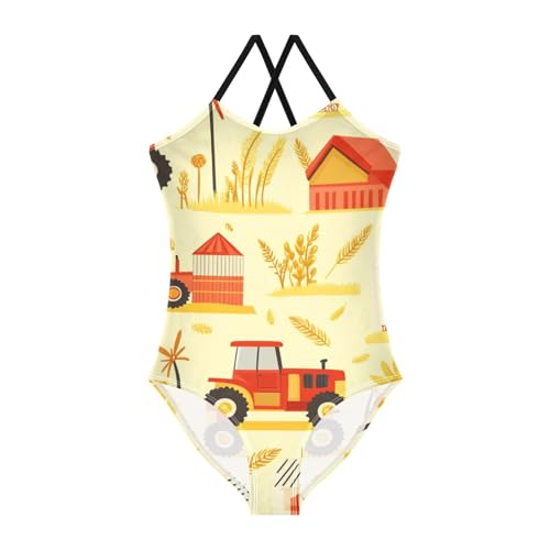 Girls Swimsuits 1 Piecing Beach Girls' Swimwear Combine Harvester Tractor and Granary 2_1