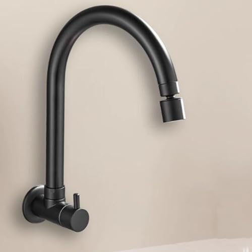 Robinet de cuisine mural eau froide en laiton noir mitigeur d'évier double mode pivotant
