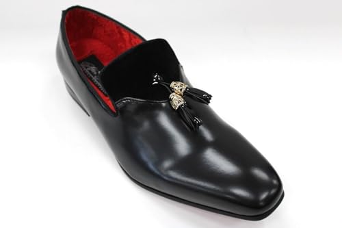 Mens After Midnight Black Glossy Shinny Tassel Slip on Loafer Shoes 69342