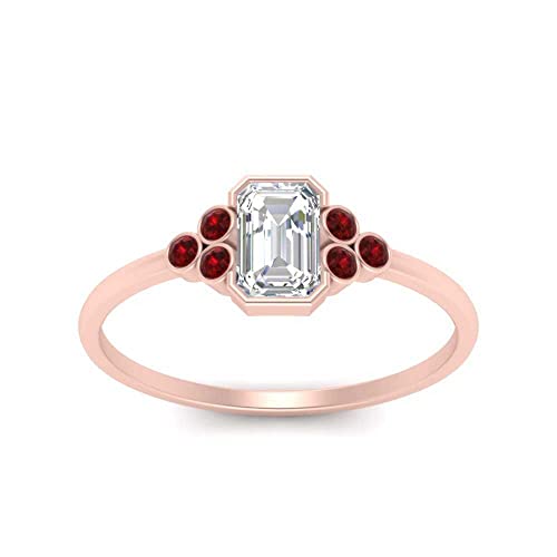 Image of Choose Your Gemstone Bezel Set Petite Diamond CZ Ring Rose Gold Plated Emerald Shape Petite Engagement Rings Everyday Jewelry Wedding Jewelry Handmade Gifts for Wife US Size 4 to 12