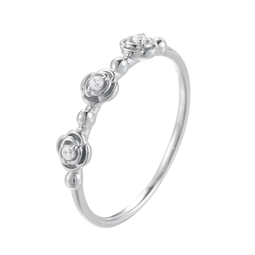 Bague Femme Or Blanc Moissanite : Anneau Empilable Trio de Rose Vintage Taille 47